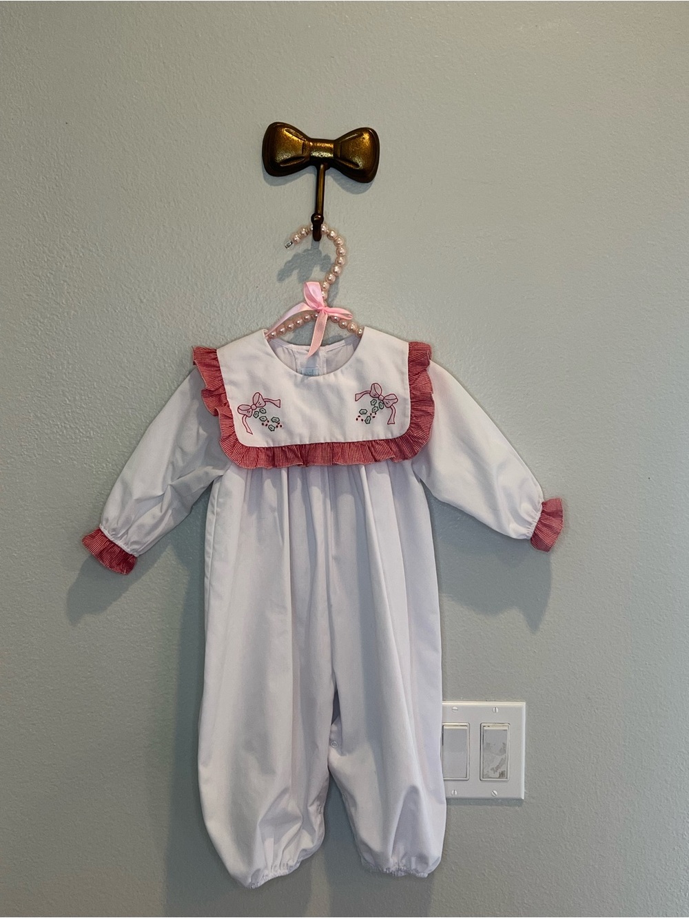 Auraluz jumper with Red Checks and Christmas Bow Embroidery